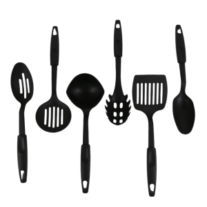 Heat resistant silicone cooking utensil set with spatula and spoon for nonstick cookware